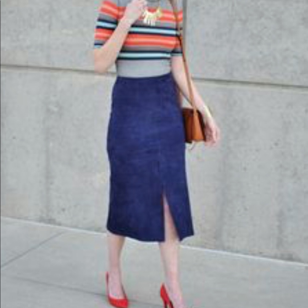 Suede blue pencil skirt